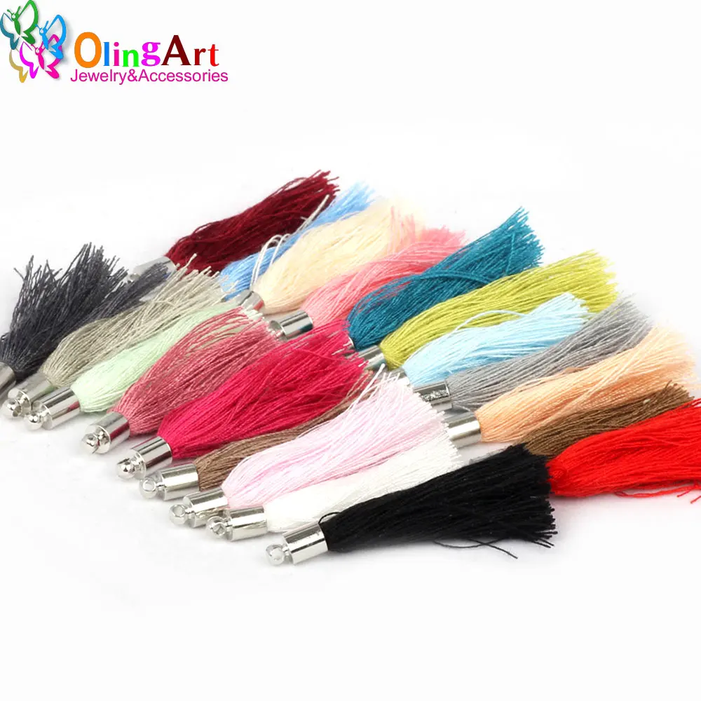 

OlingArt 40mm 6Pcs Mix Color Cotton Satin Tassel Charm Necklace Earring Tassels DIY Jewelry Making Straps Keychain Pendants 2019