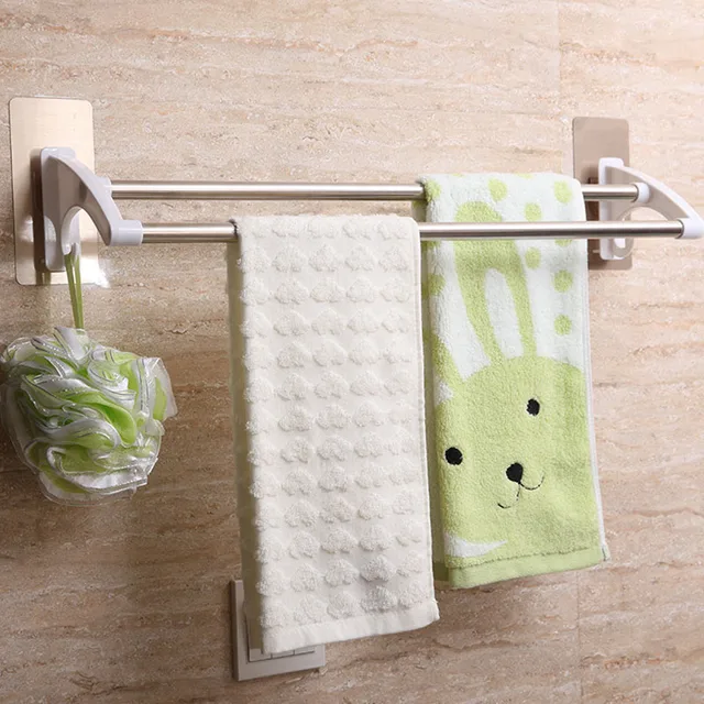 Strong Seamless Sticker Double Rod Towel Rack Stainless Steel Strong Seamless Sticker Double Rod Towel Rack Stainless Steel Bathroom Hanging Bar Toilet