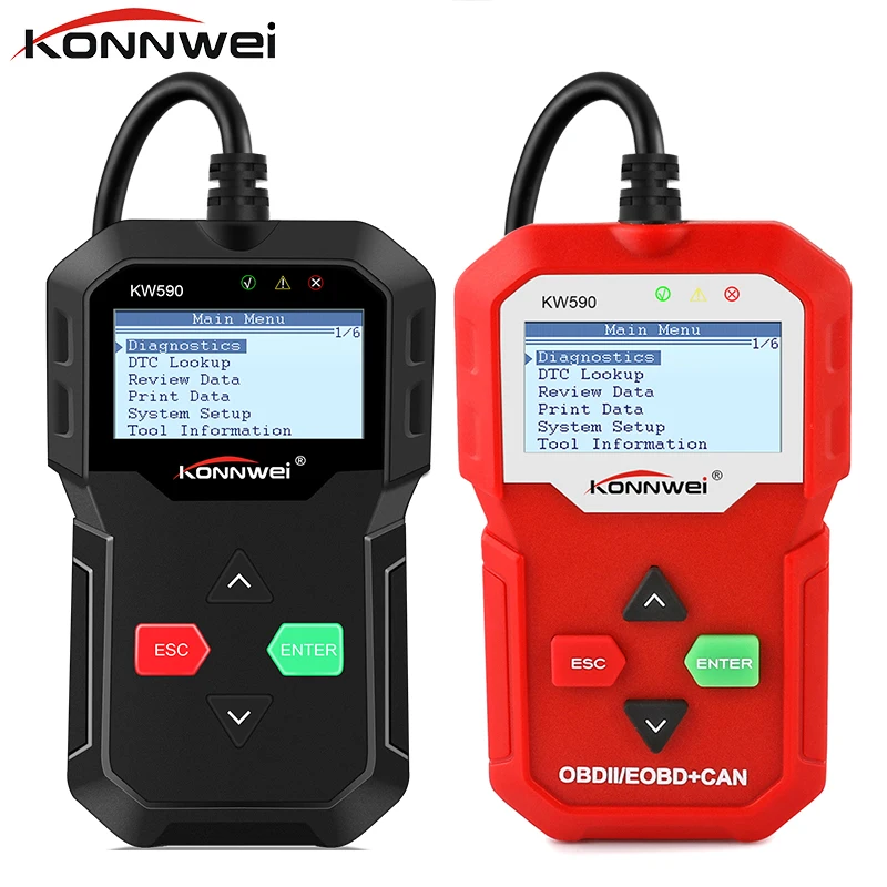 Konnwei KW590 нескольких языков OBD2 сканер коды неисправностей чтения ODB2 автомобиля