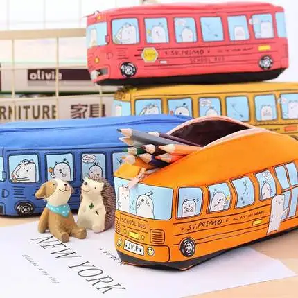 Творческий животных школьный автобус канцелярские Холст Карандаш Чехол для хранения Организатор мешок карандаша подарок для офиса и школы, поставка канцтоваров