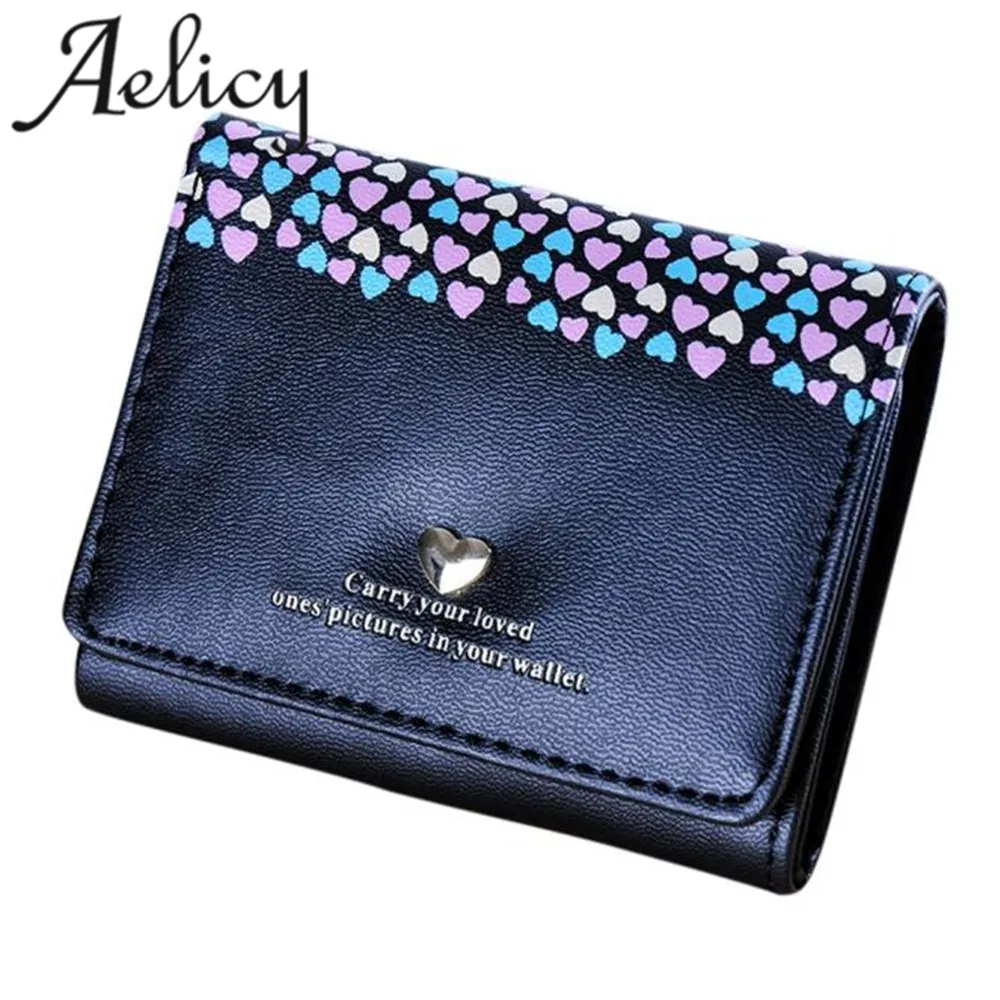 Женский кошелек с сердечками Aelicy модный короткий отделением для карт светильник