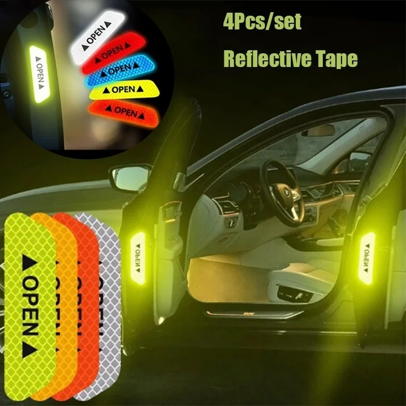 

4PCS/SET OPEN Car Door Stickers Reflective Tape Warning Mark Reflective Strips Night Driving Safety Lighting Luminous Tapes