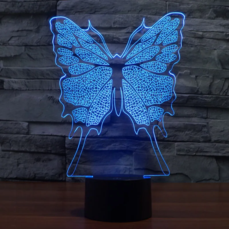 

3D illusion Lamp LED Night Light Cartoon 3D butterfly 7 Colors Acrylic Discoloration Colorful Atmosphere Lamp Novelty Lighting