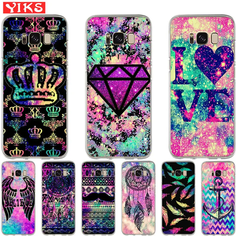 

For Samsung Galaxy S8 S9 Plus S6 S7 Edge Note 8 Luxury Star Crown Diamond feather Cover Case Silicone Fundas Coque Capinha Etui