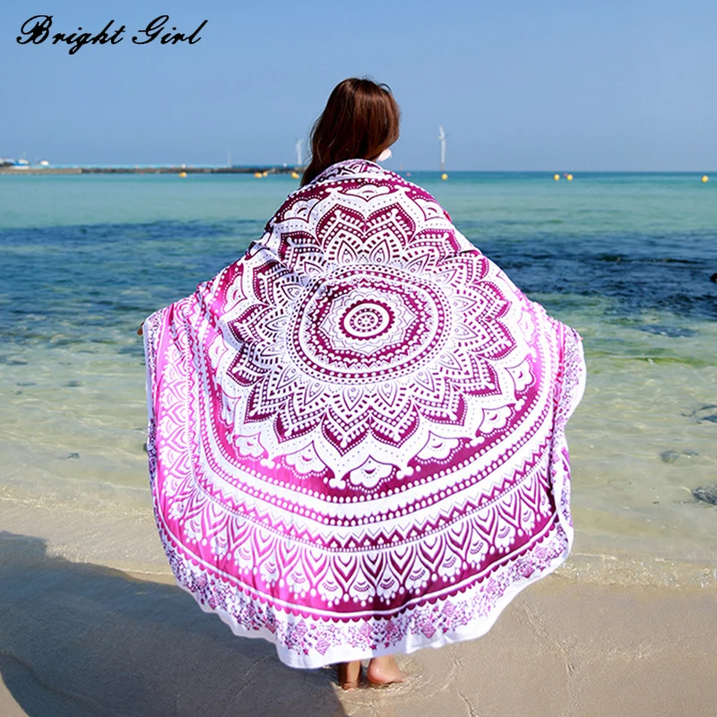 BRIGHT GIRL Round Beach Towel Bohemia Printed Beach Round Bath Towels Women Summer Chiffon