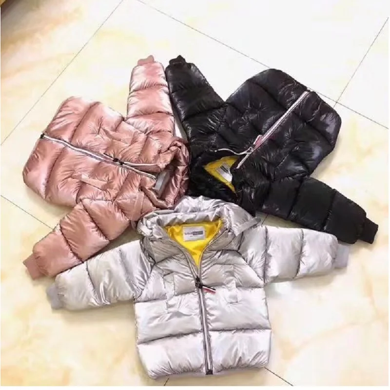 Зимняя куртка для малышей пальто для маленьких девочек, цвет серебристый, золотой плотное пальто для мальчиков детская теплая одежда, верхняя одежда детские парки с капюшоном для температуры до-20 градусов