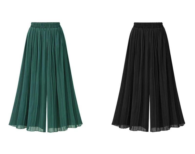 Plus Size Chiffon Pants Women Pleated Pant Thin Wide Leg Pant Ankle Length Wide-Legged Trousers High Waist Casual Skirts Pants