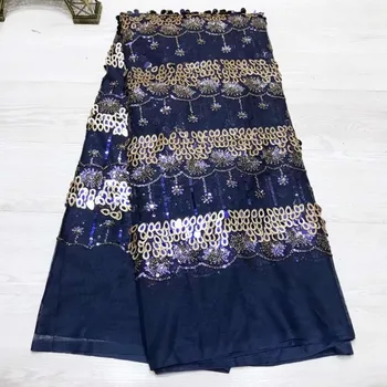 

Navy Blue Gold African Lace Fabric 2018 High Quality African Tulle Lace Fabric With 3d Sequence Latest French Lace With Sequins