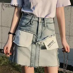 Genayooa новая горячая распродажа джинсовая юбка повседневные юбки женская летняя юбка женская винтажная свободная Лоскутная уличные джинсы