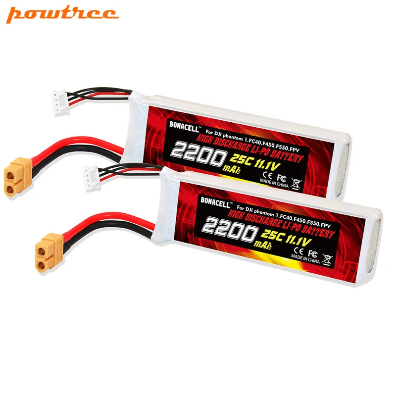 Powtree 11,1 V для DJI Phantom FC40 Lipo Li-Po аккумулятор 25C XT60 штепсельная батарея для DJI Phantom FC40 F45 F550 2200mAh L10 - Цвет: 2 PACK