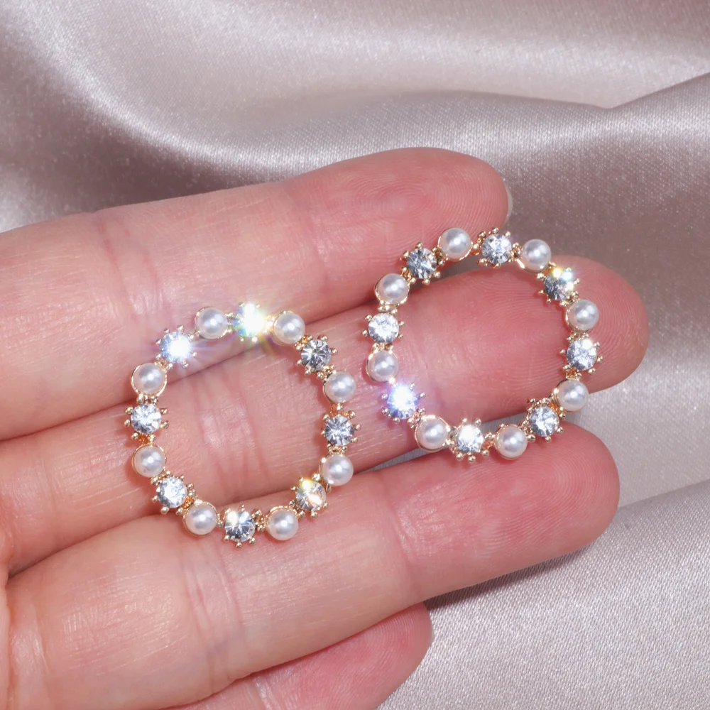 Дизайн имитация жемчуга горный хрусталь серьги гвоздики Мода простая круглая прозрачная Серьга для женщин подарок Свадебные ювелирные изделия оптом