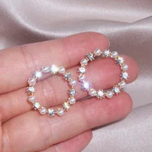 Дизайн имитация жемчуга горный хрусталь серьги гвоздики Мода простая круглая прозрачная Серьга для женщин подарок Свадебные ювелирные изделия оптом