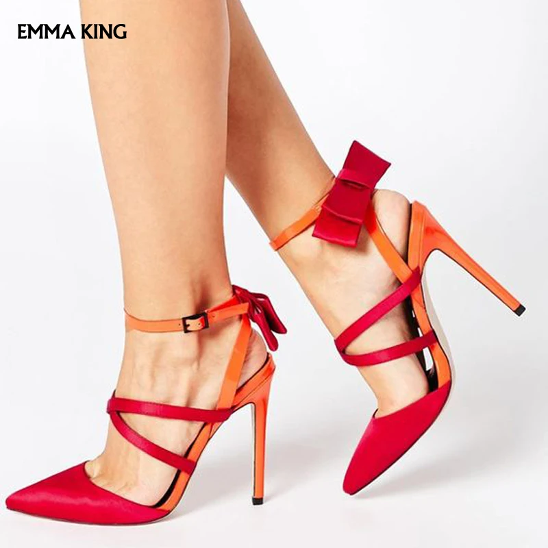 

New Women Fashion PU Pointed Toe Pumps Women Stiletto High Heels Sexy Bow Ankle Strap Buckle Party Dress Wedding Ladies Shoes