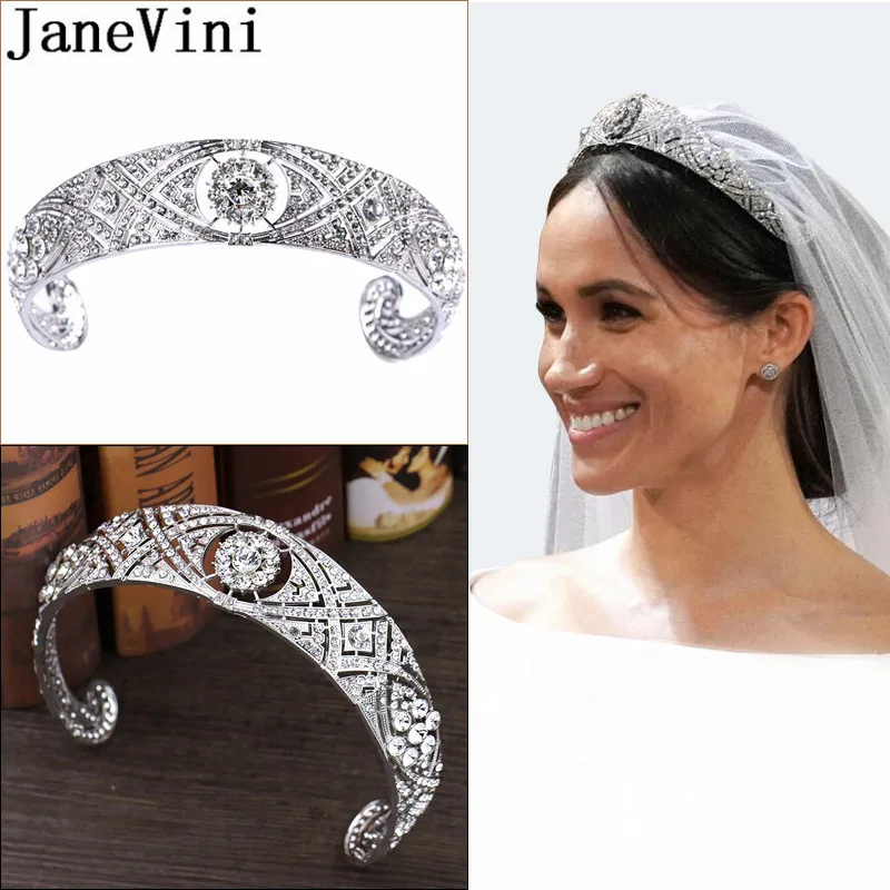 

JaneVini Princess Megan Wedding Crown Vintage Crystal Bridal Tiaras Hair Headband Headpiece Silver Queen Bride Pageant Crowns