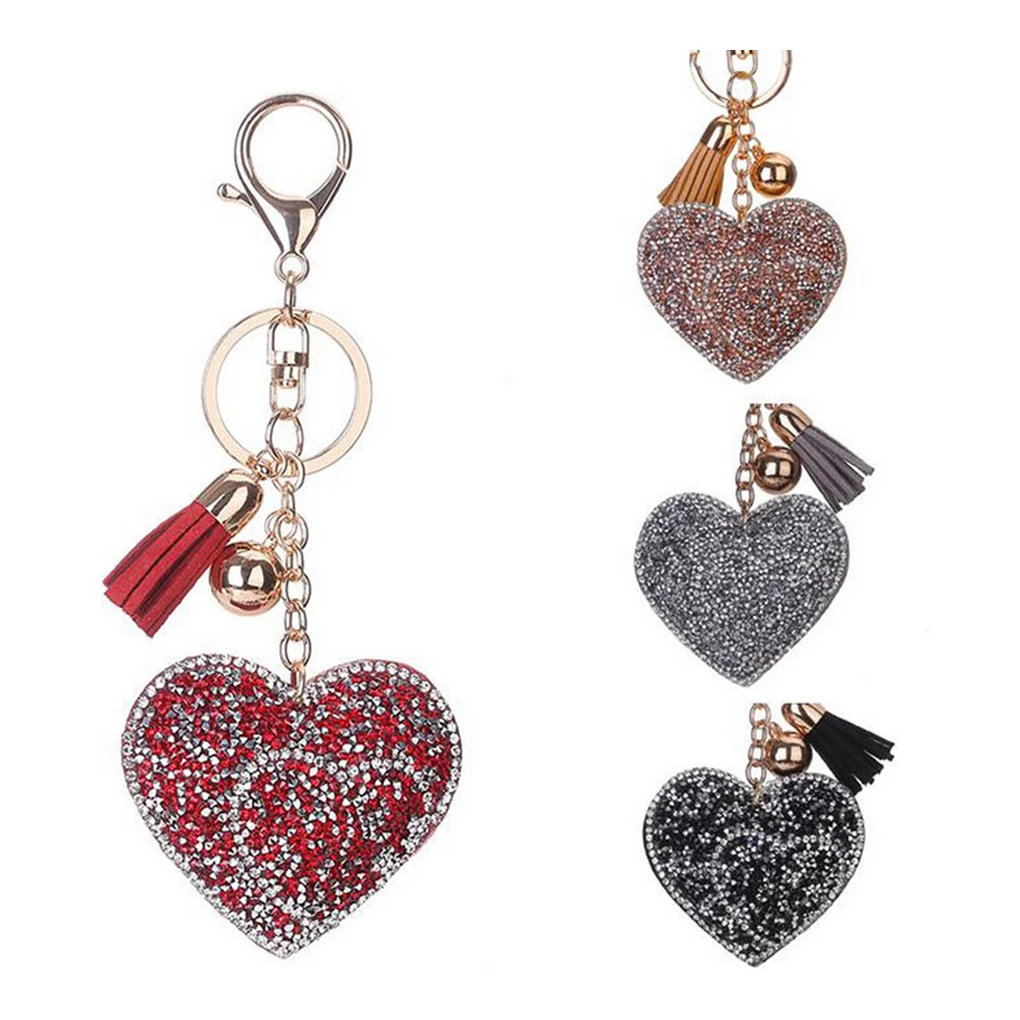 

Love Heart Pendant Key Chains Keyring Tassel Design Crystal Bag Pendant Jewelry Key Ring