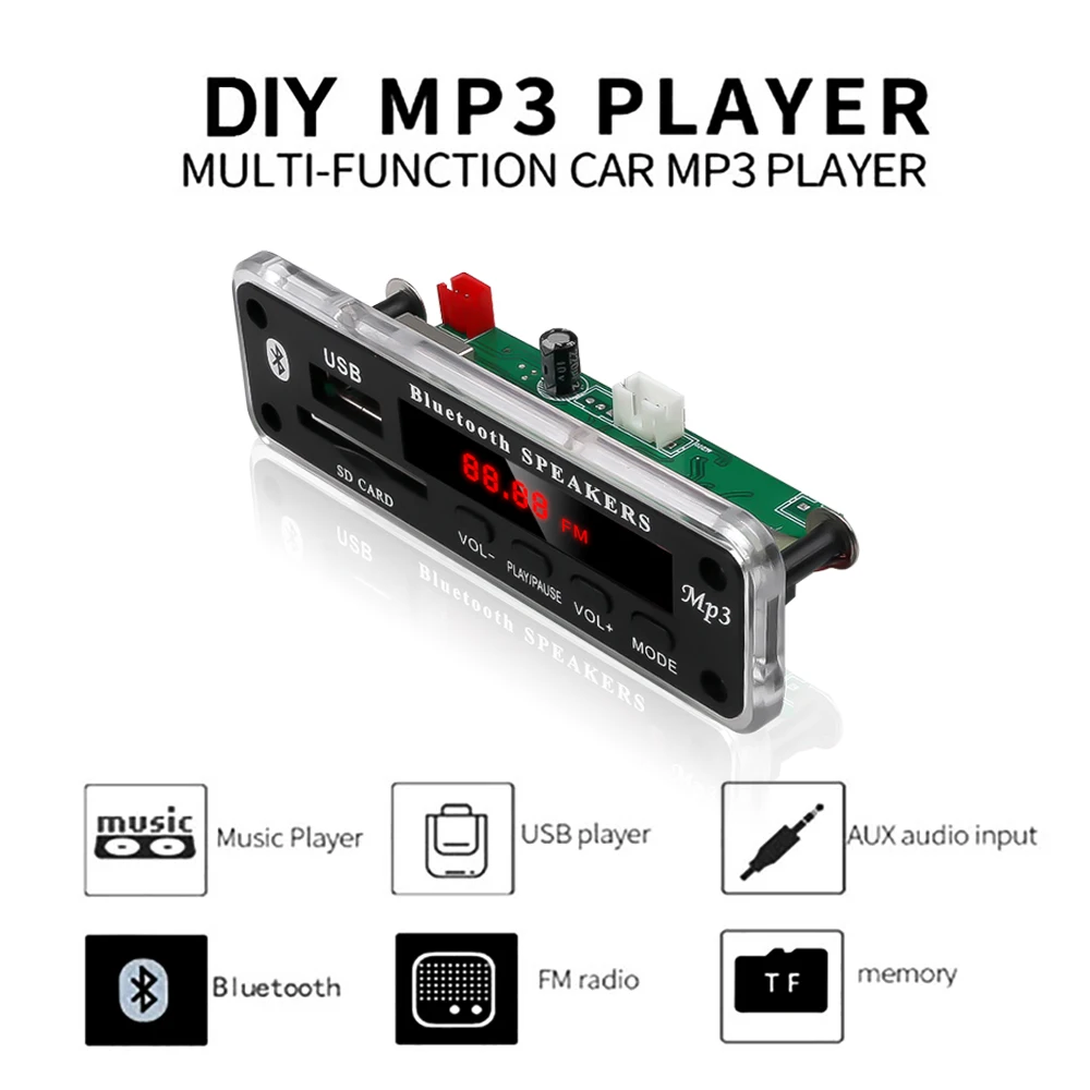 Kebidu V19 цветной экран MP3 декодер плата 5 В/12 в Bluetooth Автомобильный декодер плата Поддержка FM AUX SD(TF) карта Аудио Аксессуары