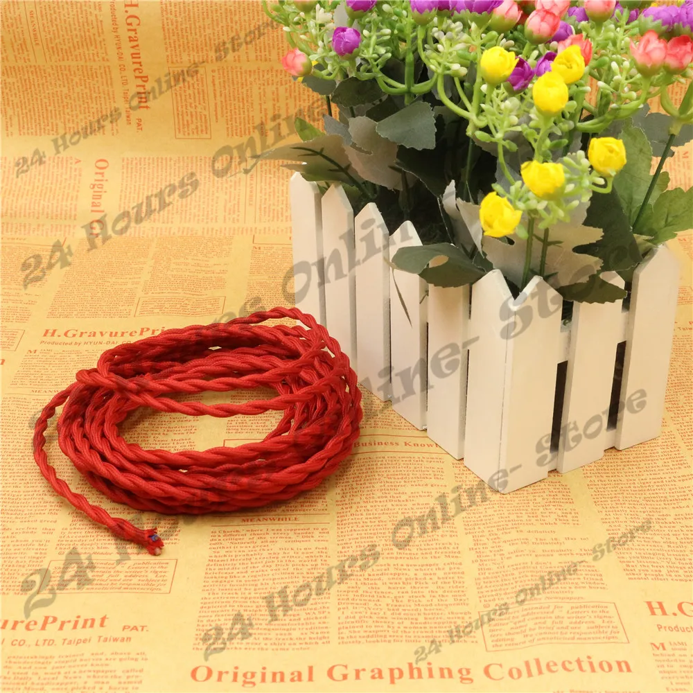 Red-Color-5m-lot-2x0-75-Vintage-rope-Wire-Twisted-Cable-Retro-Braided-Electrical-Wire-Fabric