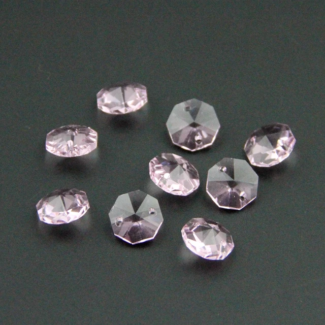500pcs Lot 14mm Pink Crystal Octagon Beads In 2 Holes Glass Beaded