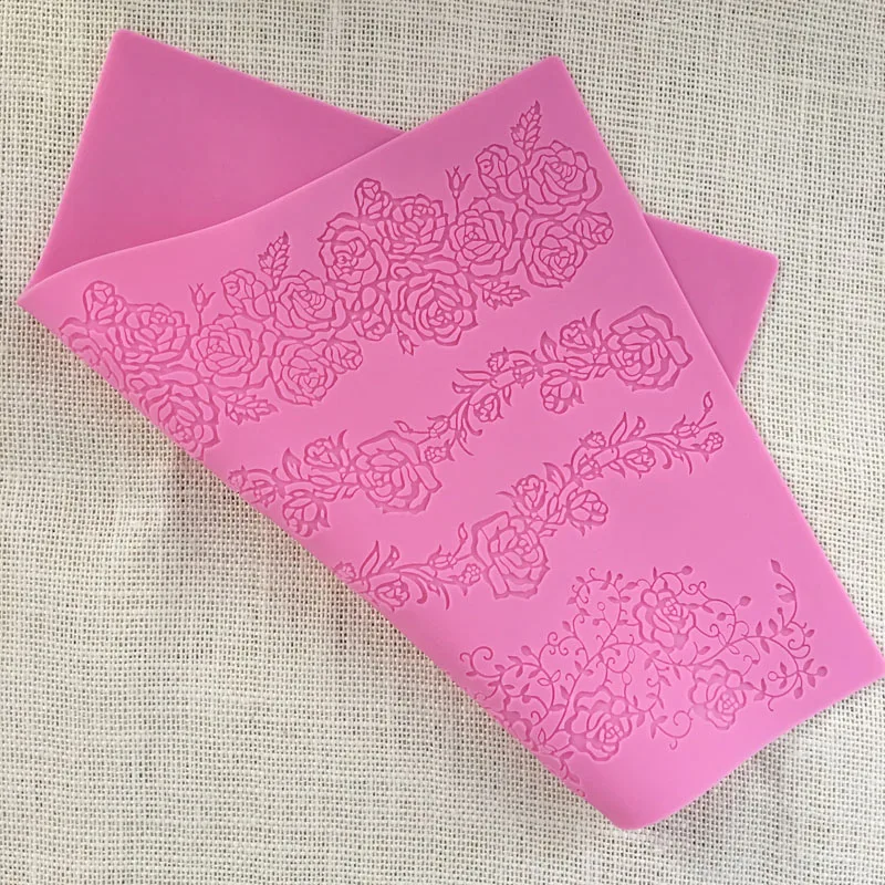 Большой розовый лист кружева силиконовые формы Сахар ремесло кружева коврик торт вокруг края украшения инструмент