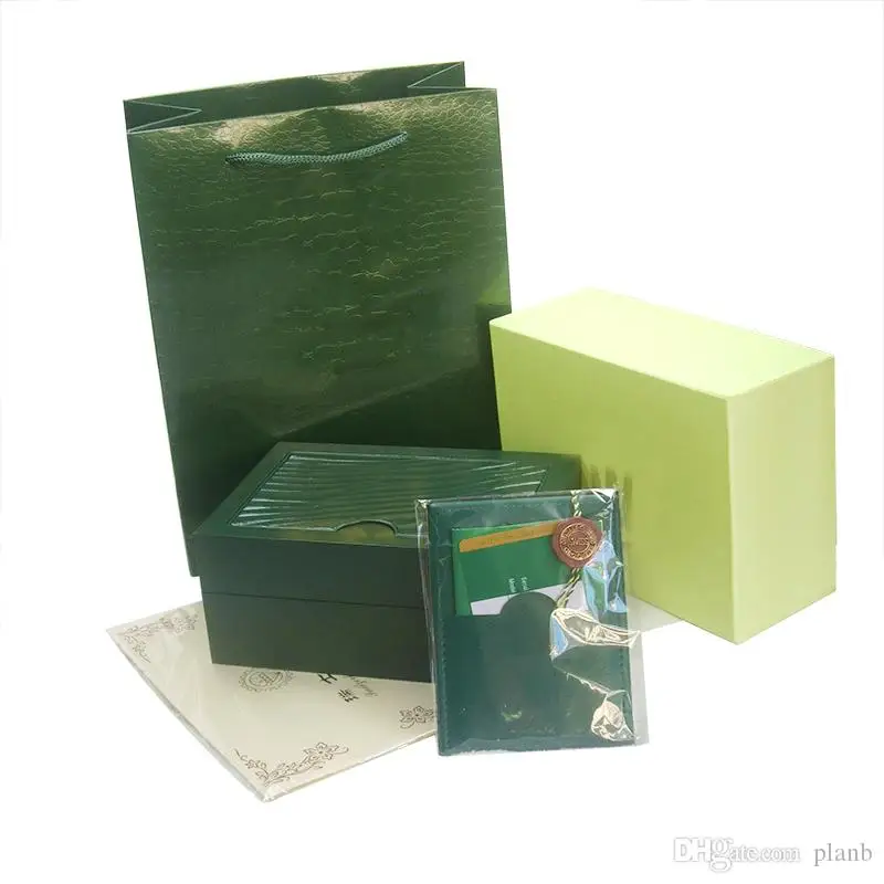 

Free Shipping Top Luxury Watch Brand Green Original Box Papers Gift Watches Boxes Leather bag Card 0.8KG For Watch Box