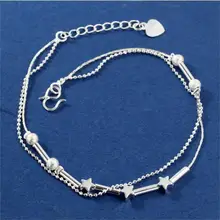 2015 Women Silver color Anklet Stars Shape Ankle Bracelet Fashion Anklets for Women Beads Foot Jewelry
