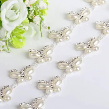 

Butterfly Flower Chain Rhinestones cup trim For Dresses Sewing On Pearl Beaded Embellishments Trims diy