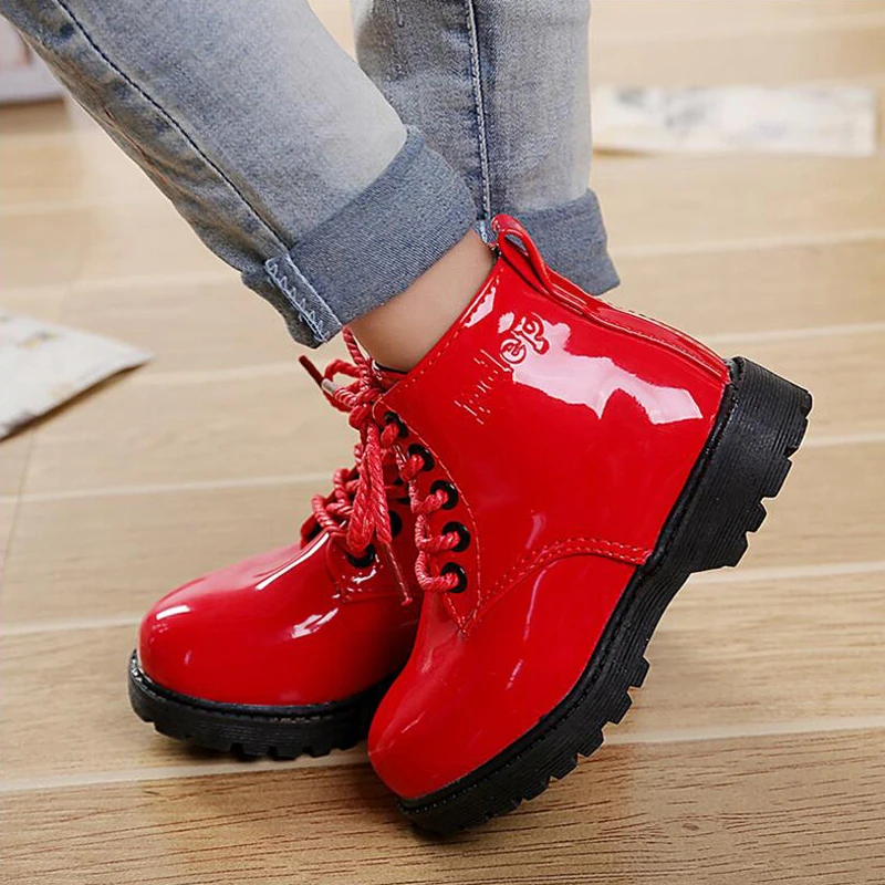 2017child leather boots female child martin boots boys shoes single