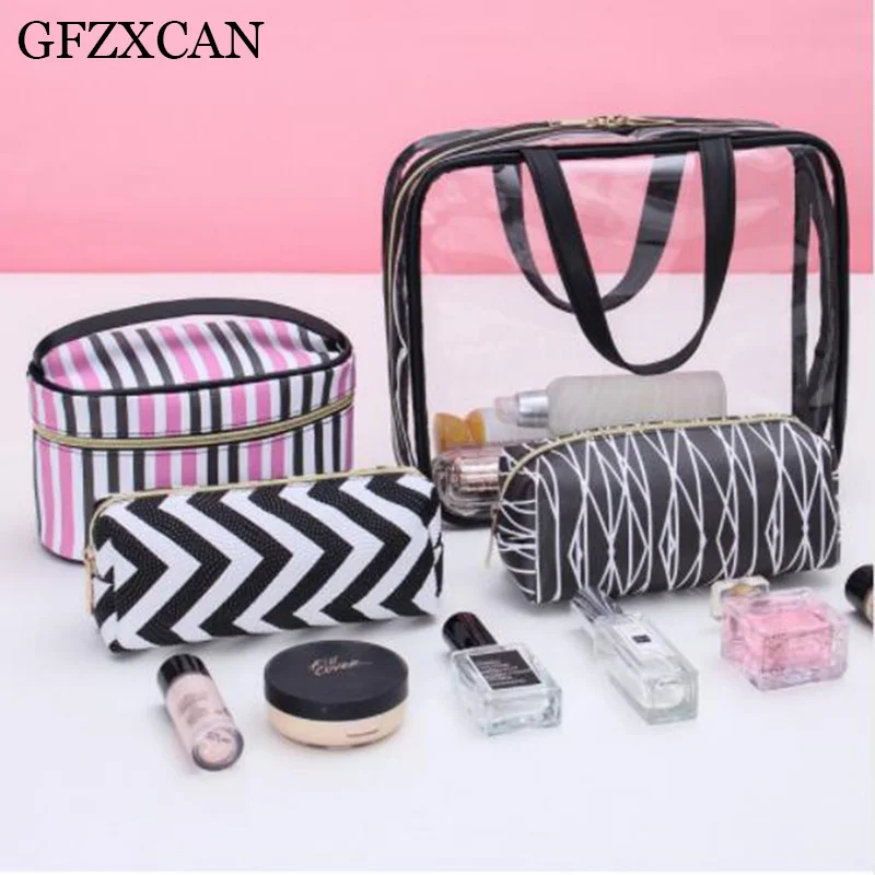 

4 pieces / set of pvc transparent cosmetic bag portable travel wash storage bag candy color waterproof zipper storage bag