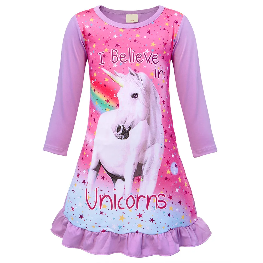 

AmzBarley Cartoon Unicorn Pajamas Casual Girls Nightgown kids Cotton Sleepwear Rainbow ptinted Nightclothes children Night Dress
