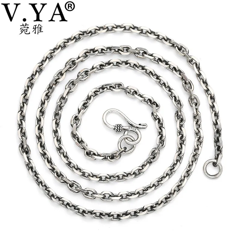

V.YA 2.8MM Solid 925 Sterling Silver Men Chain Long Necklace S925 Thai Silver Jewelry Male Necklaces 55cm 60cm 65cm 70cm