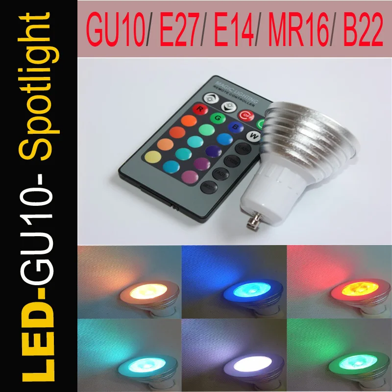 RGB Светодиодная лампа 5 Вт GU10 E27 E14 MR16 B22 16 для изменения цвета прожектор 85-265 в дома с