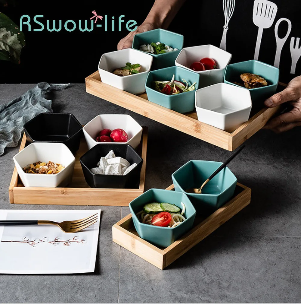 

Kitchen Utensils Creative 2/4/6 Combination Grid Dish Nut Swing Tray Snack Tray Household Ceramic Bowl For Restaurant Supplies