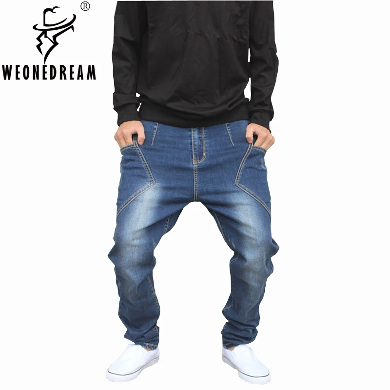 weoneworld Hip Hop DenimTrouser Men Loose Harem Pants