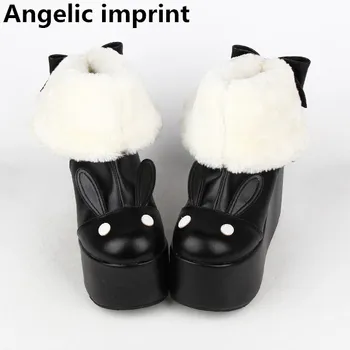 

Angelic imprint handmade mori girl Women winter boots lady lolita ankle Boots woman princess high heels wedges shoes Rabbit ears