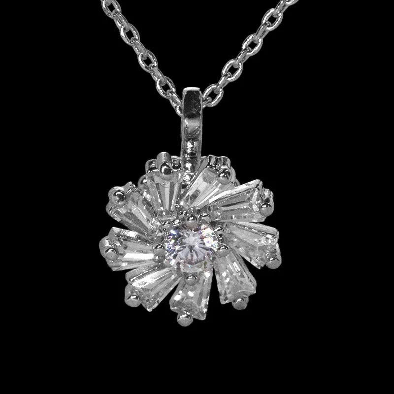 

New Fashion Flower Shape Cubic Zircon Pendant Necklaces Elegant Wedding Anniversary Party Gift Jewelry for Women Drop Shipping