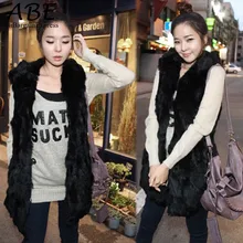2016 New Arrival Autumn Winter Women Fashion Imitation Rabbit Fur With A Hooded Fur Vest Coat Long Vest Black/Apricot B26