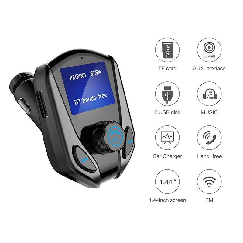 

Rylybons Wireless FM Transmitter FM Modulator Handsfree Car Kit Bluetooth TF USB Car Charger 3.5mm Aux Bluetooth Car MP3 Player