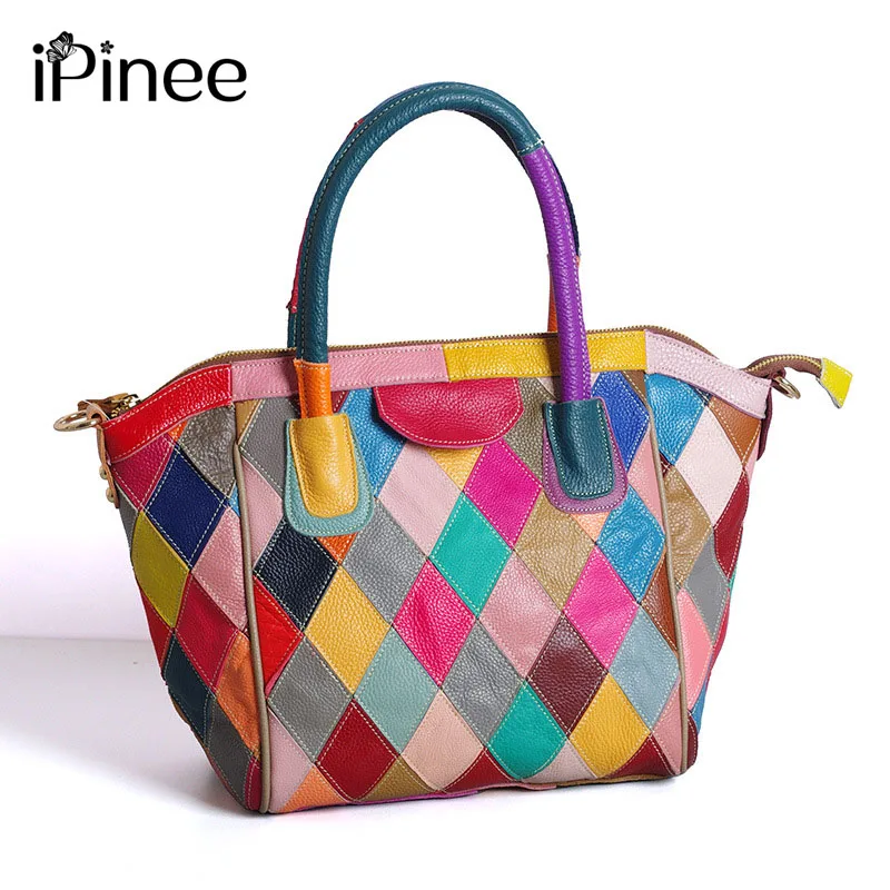 

iPinee Guaranteed 100% Natural Genuine Leather Women Handbag Colourful First Layer Of Cowhide Tote Fashion Women Messenger Bags