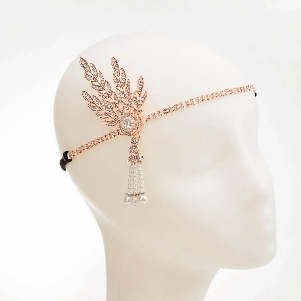 Rose Gold Большой вычурная головная повязка шляпа 20 лет волос кепки серебро цвета слоновой кости Дейзи Винтаж Хлопушки головные уборы - Цвет: Rose Gold