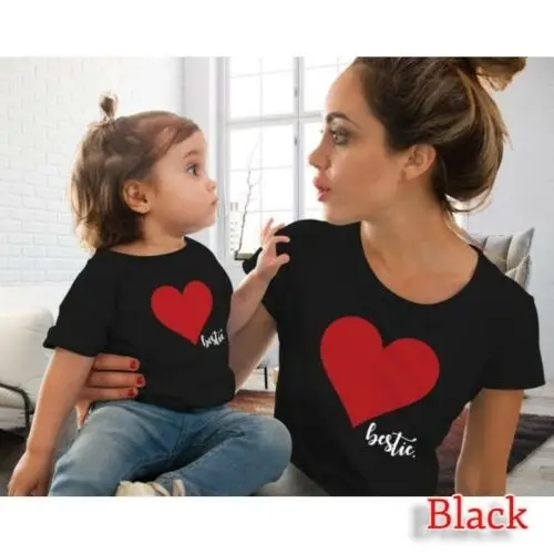 Family Mother And Daughter Matching Outfits Clothes mommy and me clothes Heart Printed Cotton T-Shirt Cute Tops lovely Blouse