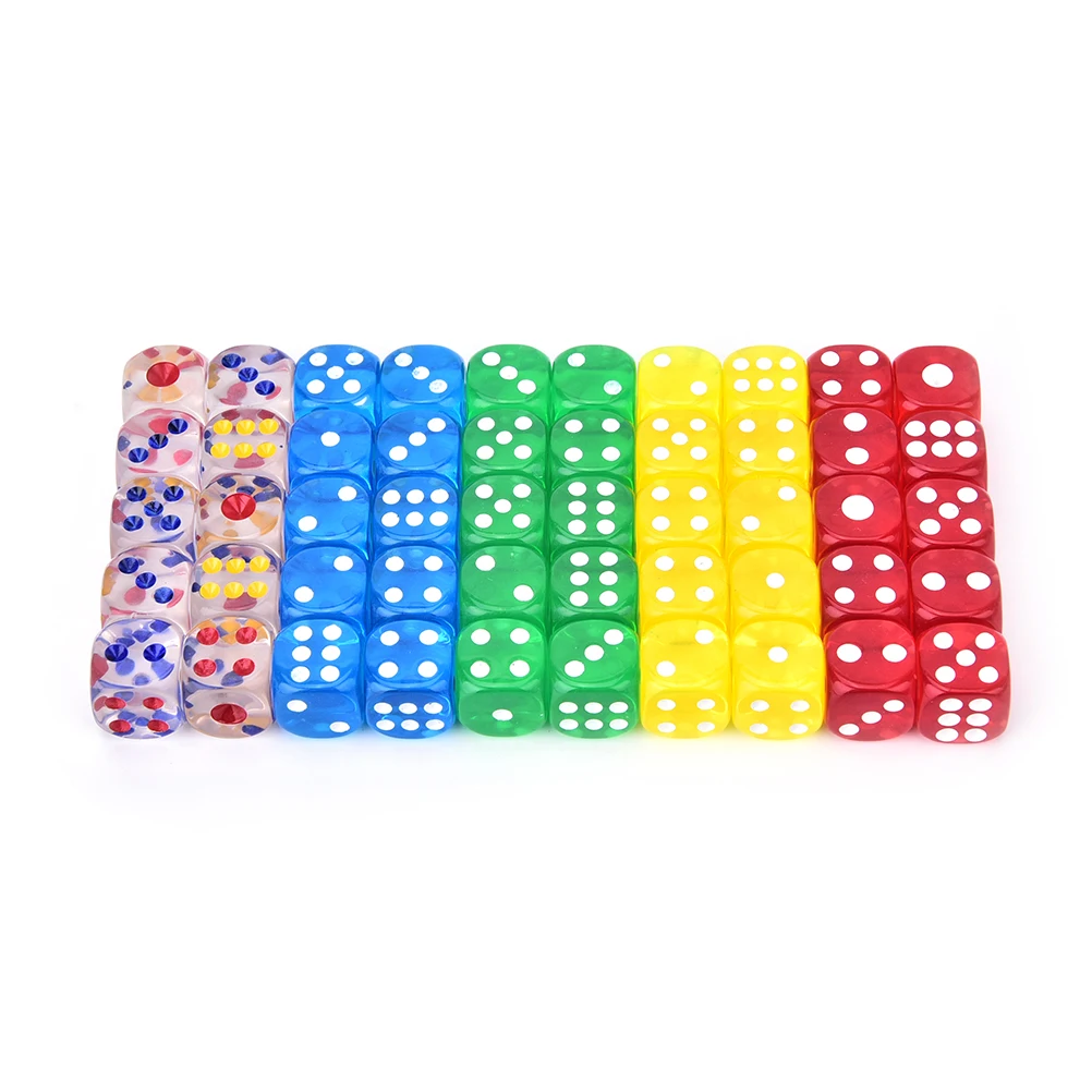 

New 10pcs Transparent Dice Acrylic Six Sided D6 Spot Dice for D TRPG Party Board Game Toys