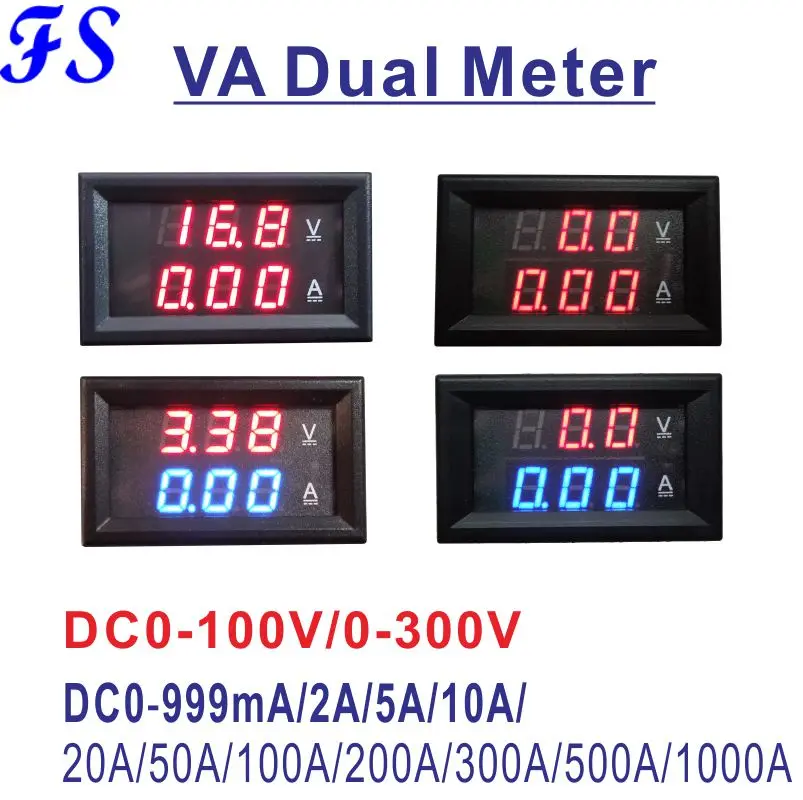 YB27VA DC 0-100 в 300 В Напряжение Амперметр светодиодный вольт ампер Панель вольтметр постоянного тока измеритель тока DC 10A 20A 50A 100A 200A 500A 1000A