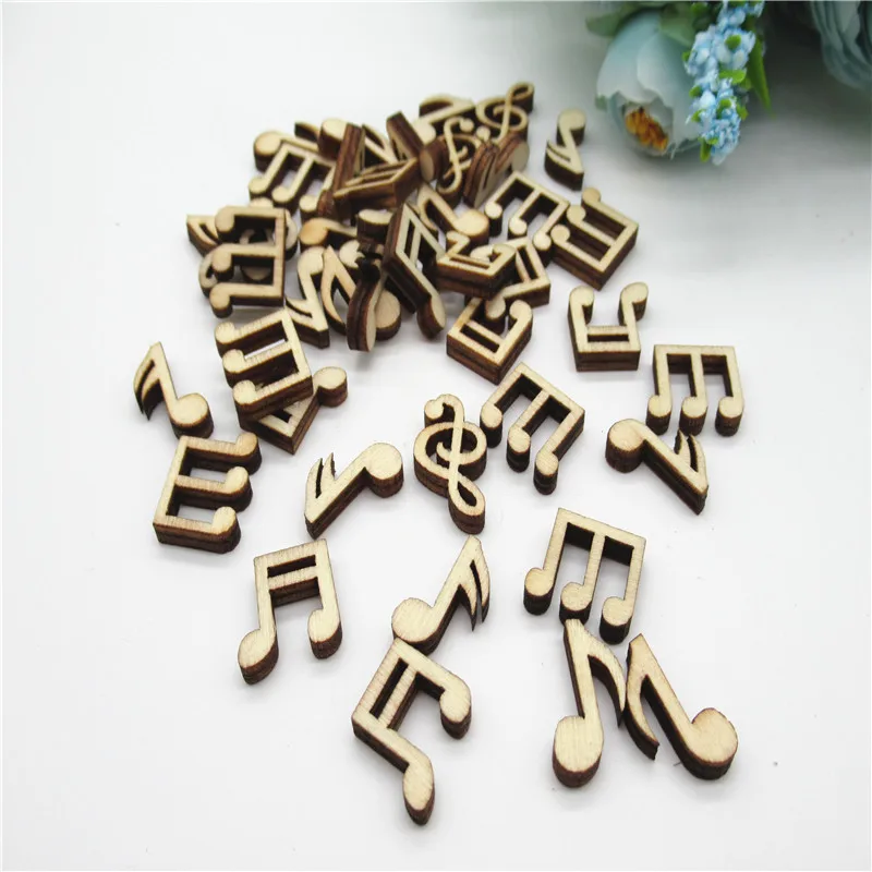 50/100pcs 15mm Natural Mixed engraved notes pattern pattern wood Scrapbooking Handmade Carft for Home decoration diy Q31