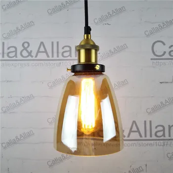 

Modern indoor amber glass lampshade pendant light brass industrial pendant lamp for bar kitchen vintage E27 loft pendant light