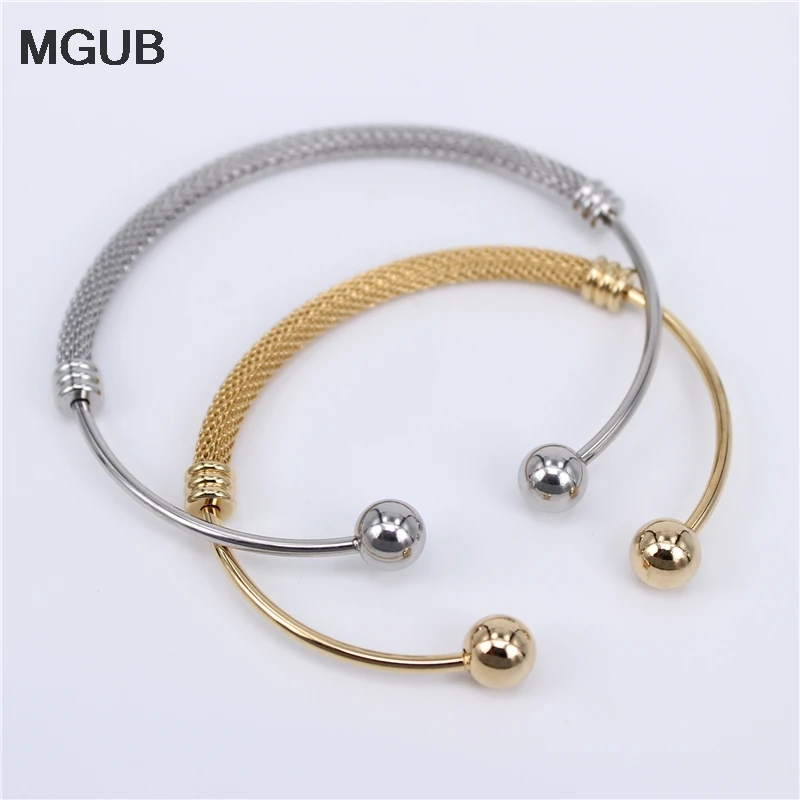 

Factory Price Gold/silver Color Adjustable Open Cuff Men Women Bracelets Trendy Stainless Steel Sporty Simple Bangles LH755