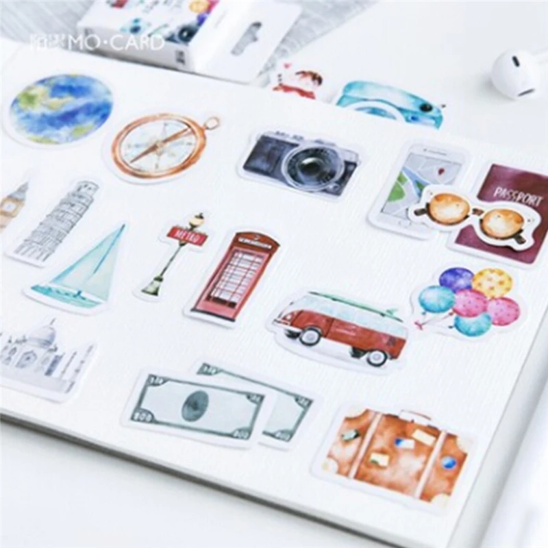 46 New Pcs Travel Sticker DIY Vintage Retro Classic Travel Stickers For Diary Scrapbooking Decor Adhesive Memo Pad Stationery