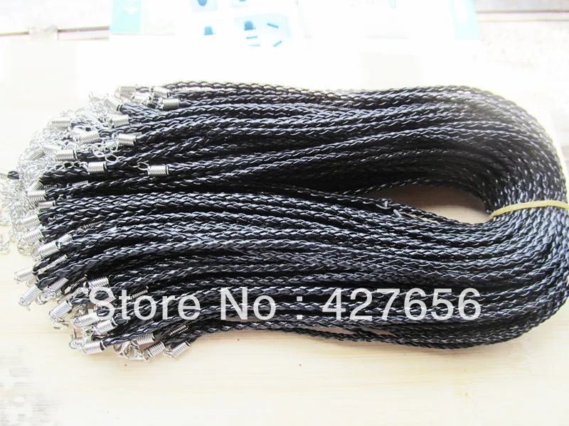 

20 strings black faux braid leather necklace cord with 1.8inch chain & 1.2x0.7cm lobster clasp LNC0002