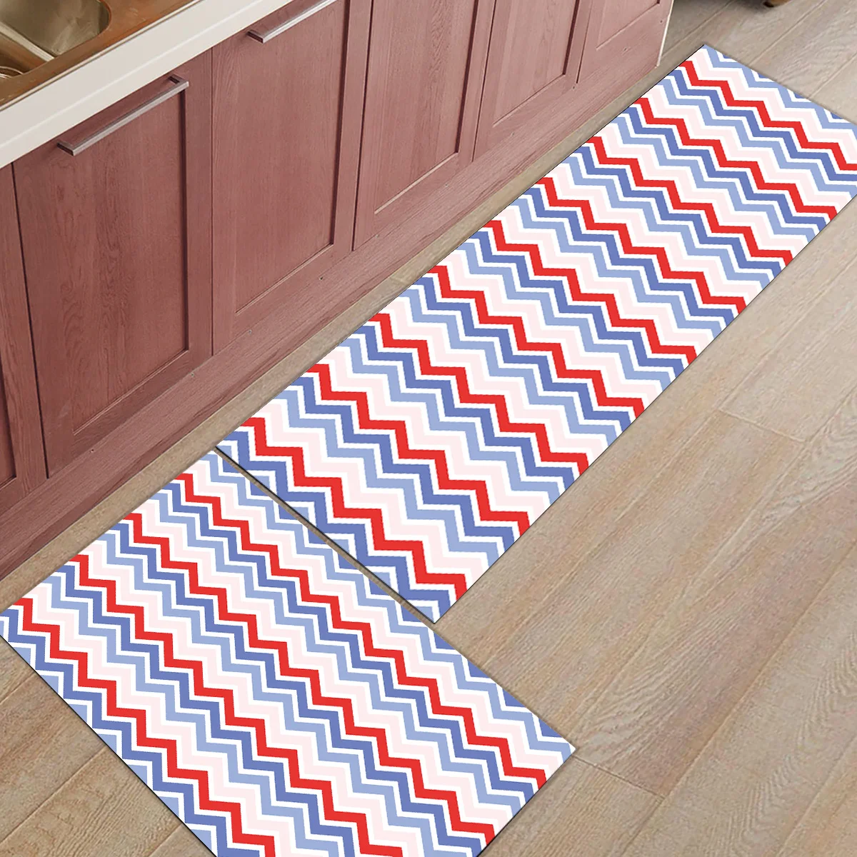 2 шт. кухонные подстилки И КОВРИКИ НАБОР современный Синий Розовый Красный волна домашний декор Нескользящая зона бегун входной коврик