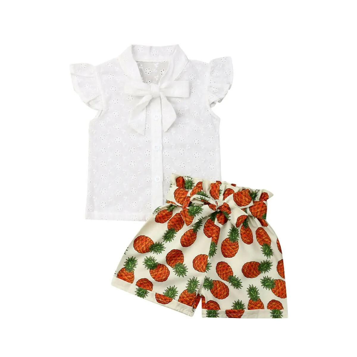 

2019 New Cute Infant Kids Baby Girl Clothes Sets White Lace Tops Pineapple Shorts Pants Summer Clothes Outfits
