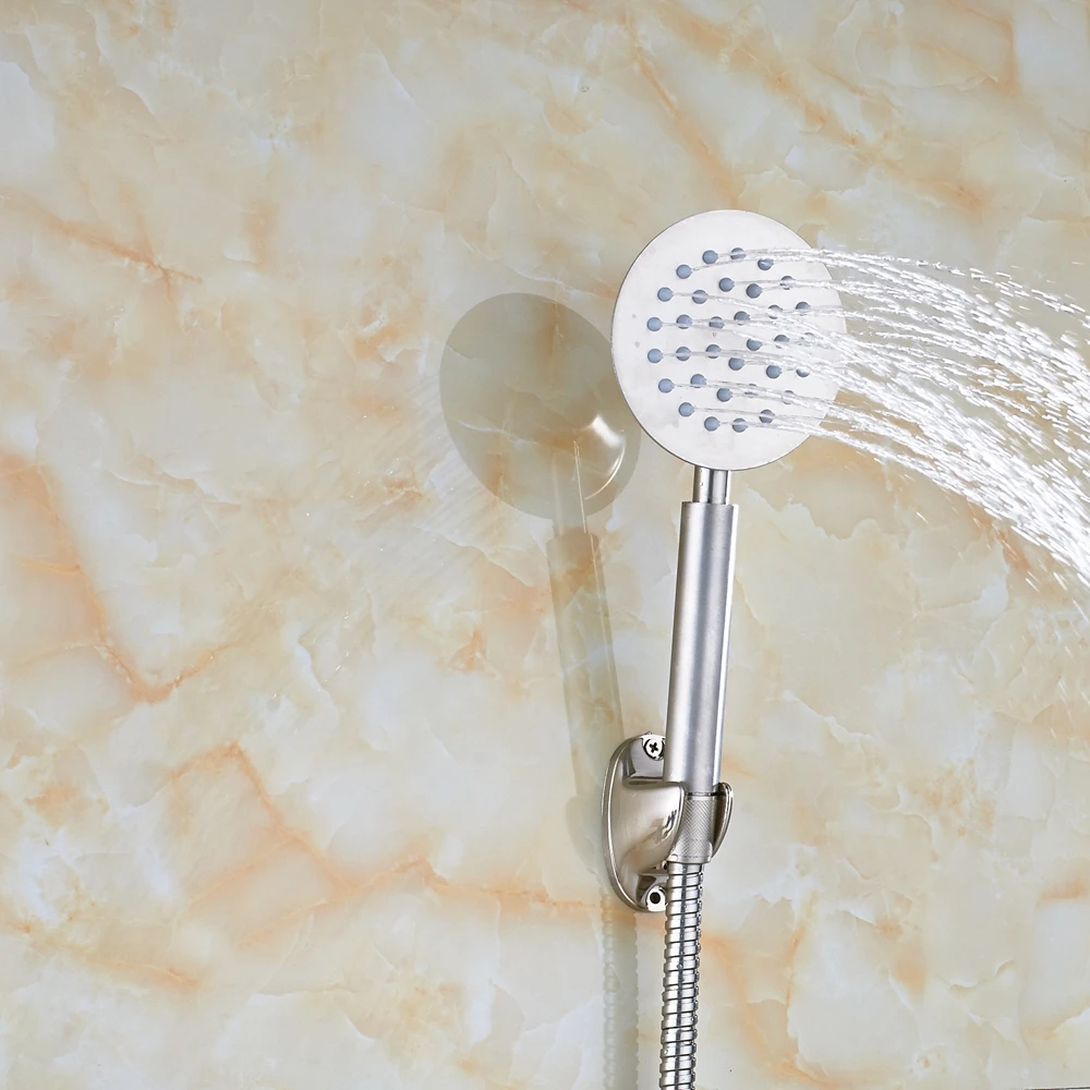 Brushed Nickel Rain Hand Sprayer Wall Mounted Handheld Shower Head +Hose+Bracketin Shower Heads